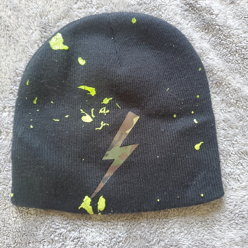 Black Beanie with Camouflage Bolt